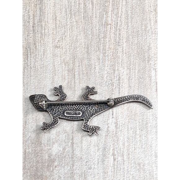 Carolyn Pollack Relios Sterling Silver Inlaid Lizard Brooch. Signed. 2.25" Long - Picture 3 of 4
